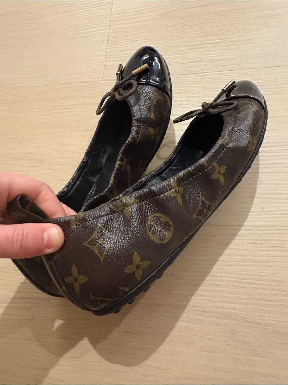 Louis Vuitton Brown Monogram Patent Toe Ballet Flats - Picture 2 of 9